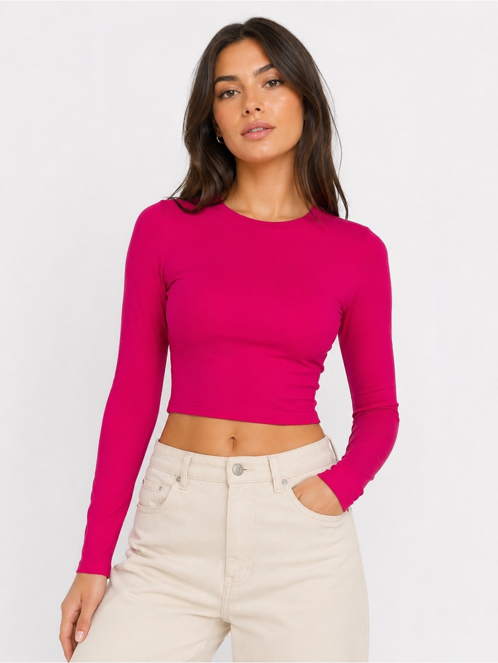 Live in the Moment Hot Pink Long Sleeve Crop Top XS Y2K
